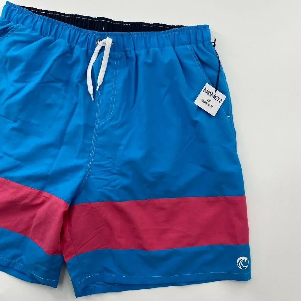NoNetz Men's Brian Swim Shorts Trunk Turquoise Blue/Pink Stripe UPF 50+ Size 2X